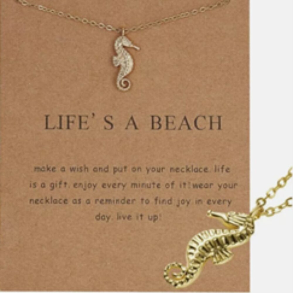 NEW “Life's A Beach” Seahorse Pendant Necklace w/ Quote & Card - Great Gift!
